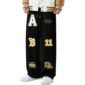 GORGLITTER Men's Slogan Graphic Baggy Sweatpants Y2k Sweatpants Drawstring Jogger Pants