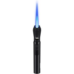 Torch Lighter, Bright Fire Lighter with Safety Lock and Adjustable Red/Blue Flame, Refillable Butane Gas Windproof Jet Flame Cool Lighters, for Candles Campfires BBQ Baking, Camping - Black