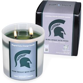 Michigan State University - 8oz Red Cedar, Rosemary, Lavender Candle - Officially Licensed Color Changing Candle (Spartan Green & White) - Gifts for College Students - Spartan Pride
