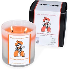 Oklahoma State University - 8oz Cinnamon, Pine, Vanilla Candle - Officially Licensed Color Changing Candle (Orange) - Gifts for College Students - Christmas Gifts - Cowboy Pride