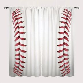 Kids Baseball Curtains W42 x L63 Inch Rod Pocket Sports Texture Laces Background Art Window Drapes for Boys Privacy Fabric Bedroom Nursery Baby Playroom 2 Panels