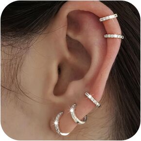 DEARMAY 5Pcs Gold Huggie Hoop Earring Sets for Women, S925 Sterling Silver Post 14K Gold Plated CZ Earrings Jewelry Small Hypoallergenic Trendy Waterproof Lightweight Multiple Cartilage Earring