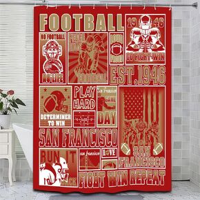Football Shower Curtain, Football Team Shower Curtain Gifts for Football Fans, Sports Curtain Sets with 12 Hooks for Bathroom Decor 72 x 72 Inch