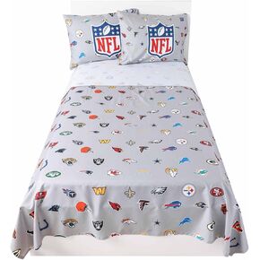 FOCO NFL Ultimate Fan Repeating All Team Logo Bedding Set - 2 Sheets 2 Pillow Cases - Full or Twin- Officially Licensed (NFL - Team Color, Twin)