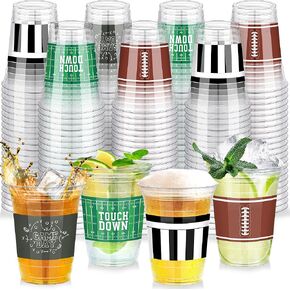 120 Pieces Football Disposable Plastic Cups Bulk 16 Ounces Clear Football Party Cups Drinking Printed Cups for Football Themed Holiday Party Supplies Favors