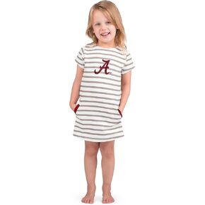 Little King NCAA Toddler Girls Short Sleeve Striped Dress-French Terry with Embroidered Team Logo-Sizes 2T, 3T and 4T