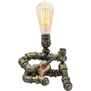 Pick-A-Palooza Vintage Guitar Player Lamp with Light Bulb for Head and Guitar Music Stand - Moveable Industrial Retro Style Swivel Arms and Legs for Different Positions