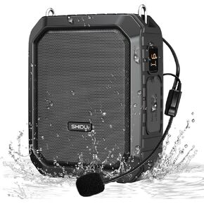 SHIDU Voice Amplifier for Teacher with Portable Microphone and Speaker, 18W Megaphone with Wired Mic Headset, IPX5 Waterproof & Rechargeable Bluetooth Speaker Systems for Tour Guide, Speech, Meeting