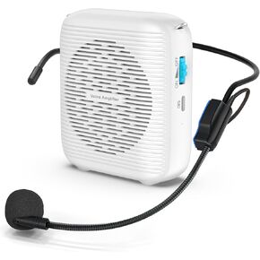 (White) Portable Rechargeable Voice Amplifier for Teachers, Coaches, Tour Guides, presentations, and Meetings with a Large Number of attendees