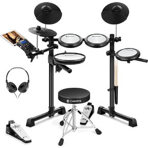 CAHAYA Electric Drum Set Beginner - Drum Kit for Adults Kids 350 Sounds with 4 Quiet Mesh Pads Electric Drums with Headphones 2 Pedals 2 Drumsticks Drum Throne