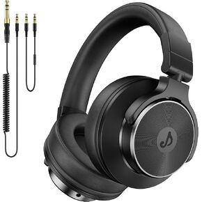 Wired Over Ear Headphones, Studio Monitor & Mixing DJ Headphones with 50mm Neodymium Drivers and 1/4 to 3.5mm Jack for Guitar AMP Podcast Piano Keyboard (Black)