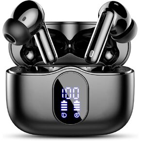 Wireless Earbuds, Bluetooth 5.4 Headphones Bass Stereo, Ear Buds with Noise Cancelling Mic LED Display, IP7 Waterproof in Ear Earphones, 36H Playtime for Laptop Pad Phones Sports Workout, Black