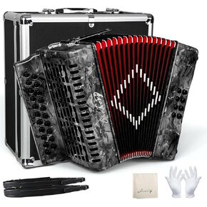 Accordion, 21 Keys 8 Bass Accordion, Adult Accordion, Push-Pull Heterophonic Accordion, B/C Tone Accordion for Professional Players and Beginners (21 keys Accordion（Black）)