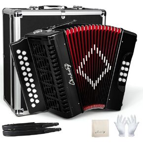 Accordion, 21 Keys 8 Bass Accordion, Adult Accordion, Push-Pull Heterophonic Accordion, B/C Tone Accordion for Professional Players and Beginners (21 keys Accordion（Black）)
