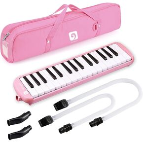 Vangoa 32 Key Melodica, Musical Instrument Air Piano Keyboard, Melodicas with Carrying Bag, Double Mouthpieces, Wipe Cloth, Key Stickers, Long Tubes (Black)
