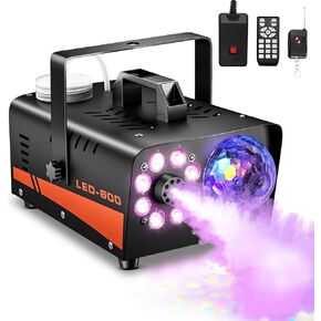 Smoke Machine, Fog Machine with Disco Ball Lights, 600W and 3000CFM with 13 Colorful LED Lights Effect, Wireless Remote Control, Suitable for Parties, Wedding, Halloween, and DJ Stage, Indoor
