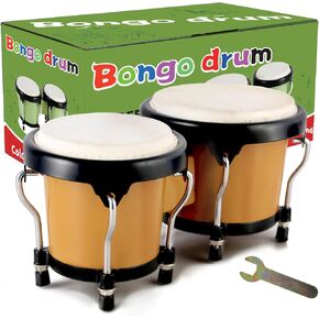 EastRock Bongo Drums 6" and 7" Set for Kids Adults Beginners Professionals Transparent Cavity and Metal Bongos Drum Percussion Instruments with Tuning Wrench (Blue 6"+7" Bongos)