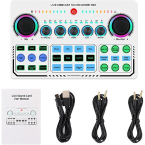 Portable Mixer,Professional Live Sound Card,Knob Design,Support for 12 Kinds of Warming Sound and a Key Mute,with Double Call Simple Port Design,Support for Two People Live at The Same Time