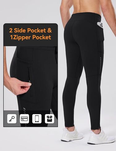 BALEAF Men's Thermal Running Tights Winter Cycling Pants Fleece Lined Compression Leggings Zipper Pockets Cold Weather Gear in Saudi Arabia