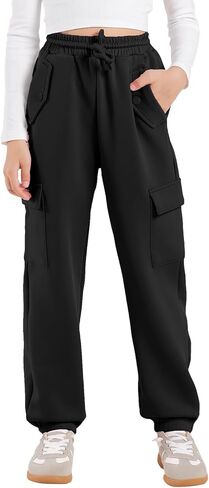 Girls Cargo Pants Kids Jogger Slim Fit with Pockets Quick Dry Drawstring High Waisted Sweatpants 7-14Y in Kuwait