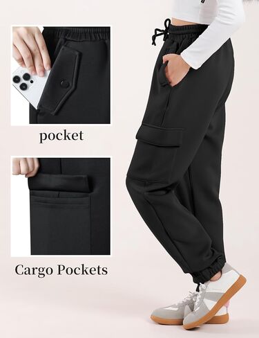 Girls Cargo Pants Kids Jogger Slim Fit with Pockets Quick Dry Drawstring High Waisted Sweatpants 7-14Y in Kuwait