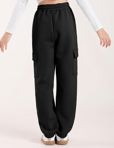 Girls Cargo Pants Kids Jogger Slim Fit with Pockets Quick Dry Drawstring High Waisted Sweatpants 7-14Y in Kuwait