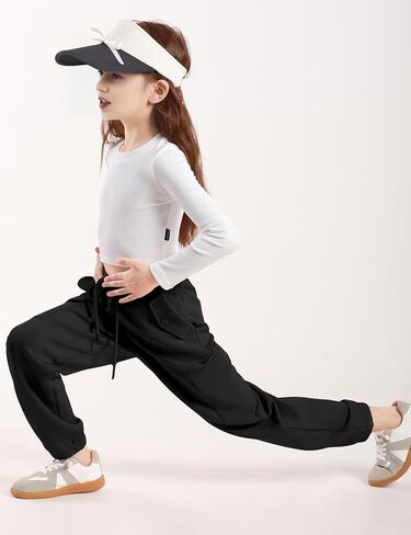 Girls Cargo Pants Kids Jogger Slim Fit with Pockets Quick Dry Drawstring High Waisted Sweatpants 7-14Y in Kuwait