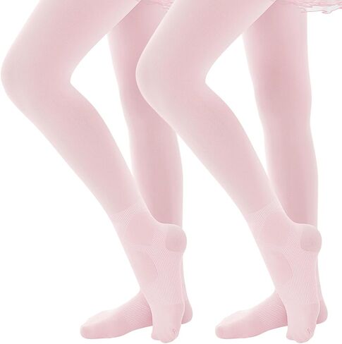 Haloumoning 2 Pairs Girls Ballet Dance Tights Kids Ultra Soft Footed Anti-Sprain Tights Stockings 4-14 Years in Kuwait