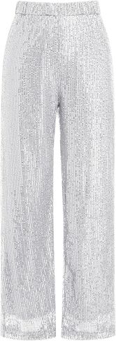 ODIZLI Womens Wide Leg Sparkle Sequin Pants Elastic High Waisted Bling Glitter Dance Pants in Kuwait
