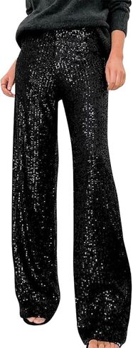 ODIZLI Womens Wide Leg Sparkle Sequin Pants Elastic High Waisted Bling Glitter Dance Pants in Kuwait