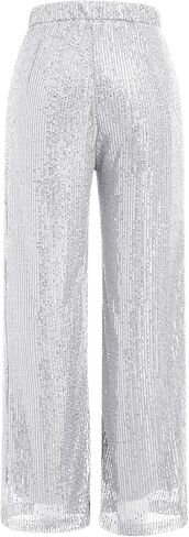 ODIZLI Womens Wide Leg Sparkle Sequin Pants Elastic High Waisted Bling Glitter Dance Pants in Kuwait