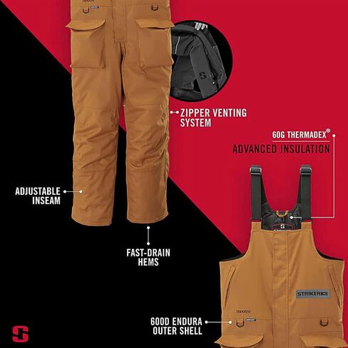 Striker Men's Trekker Durable Windproof Water-Resistant Insulated Outdoor Ice Fishing Bib with Sureflote Flotation Technology in Kuwait