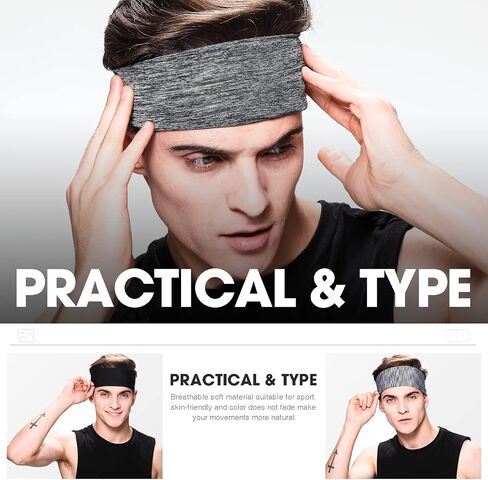Braylin Men's Headbands, 3-Pack Headbands for Men, Sport Headbands for Running Fitness Yoga Cycling, Sweat Wicking Non Slip in Saudi Arabia