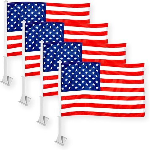 G128 2 Pack: American USA Car Flag | 11x17 In | Double LiteWeave Pro Series Double Sided Printed 150D Polyester | Flagpole Included | Perfect for Festival Celebrations, Parades in Kuwait