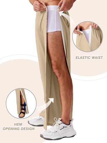 Deyeek Tear Away Pants for Men Baggy Side Snap Post Surgery Pants Open Bottom Sweatpants with Pockets Pants to Wear with Cast in Saudi Arabia