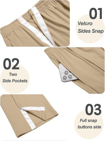 Deyeek Tear Away Pants for Men Baggy Side Snap Post Surgery Pants Open Bottom Sweatpants with Pockets Pants to Wear with Cast in Saudi Arabia