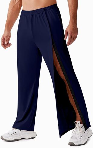 Deyeek Tear Away Pants for Men Baggy Side Snap Post Surgery Pants Open Bottom Sweatpants with Pockets Pants to Wear with Cast in Saudi Arabia