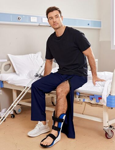Deyeek Tear Away Pants for Men Baggy Side Snap Post Surgery Pants Open Bottom Sweatpants with Pockets Pants to Wear with Cast in Saudi Arabia