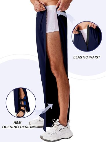 Deyeek Tear Away Pants for Men Baggy Side Snap Post Surgery Pants Open Bottom Sweatpants with Pockets Pants to Wear with Cast in Saudi Arabia