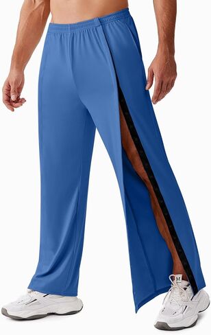 Deyeek Tear Away Pants for Men Baggy Side Snap Post Surgery Pants Open Bottom Sweatpants with Pockets Pants to Wear with Cast in Saudi Arabia