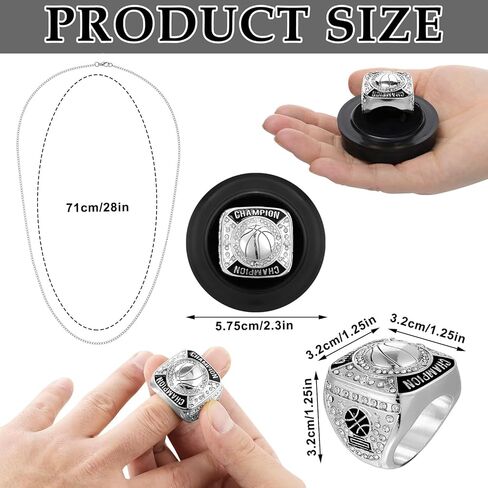 Remuuly 12 Pcs Basketball Champion Rings Basketball Champion Trophy Rings Award Gift Prize with Display Neck Chain and Stand for Basketball Tournament or Champion Winner in Kuwait