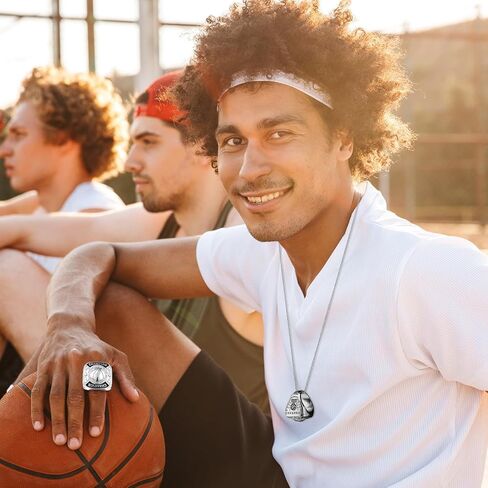 Remuuly 12 Pcs Basketball Champion Rings Basketball Champion Trophy Rings Award Gift Prize with Display Neck Chain and Stand for Basketball Tournament or Champion Winner in Kuwait