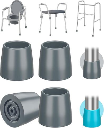 supregear Walker Tips - Heavy Duty Rubber Replacement Tips for Walkers, Commodes and Shower Chairs, Tool-Free Walker Feet Accessories, (1'', Pack of 4) in Kuwait