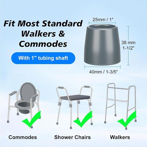 supregear Walker Tips - Heavy Duty Rubber Replacement Tips for Walkers, Commodes and Shower Chairs, Tool-Free Walker Feet Accessories, (1'', Pack of 4) in Kuwait