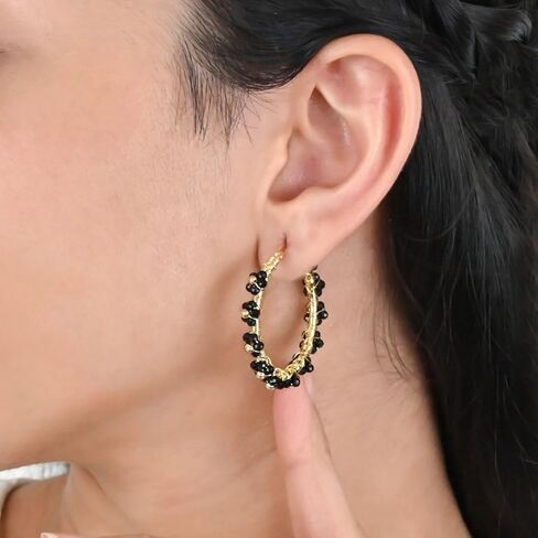 Gempires Amethyst Wire Wrapped 2.5 mm 5 Beads Flower Round Hinged Hoop Earring, Drop Length- 1.5 Inch, Birthstone Fashion jewelry (Amethyst) in Kuwait