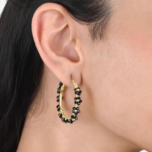 Gempires Amethyst Wire Wrapped 2.5 mm 5 Beads Flower Round Hinged Hoop Earring, Drop Length- 1.5 Inch, Birthstone Fashion jewelry (Amethyst) in Kuwait