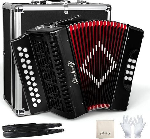 Accordion, 21 Keys 8 Bass Accordion, Adult Accordion, Push-Pull Heterophonic Accordion, B/C Tone Accordion for Professional Players and Beginners (21 keys Accordion（Black）) in Kuwait