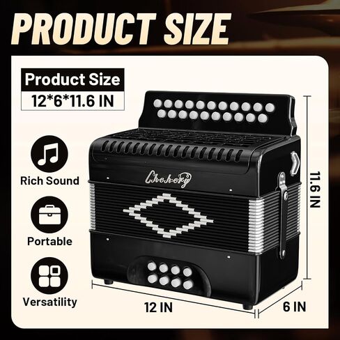 Accordion, 21 Keys 8 Bass Accordion, Adult Accordion, Push-Pull Heterophonic Accordion, B/C Tone Accordion for Professional Players and Beginners (21 keys Accordion（Black）) in Kuwait