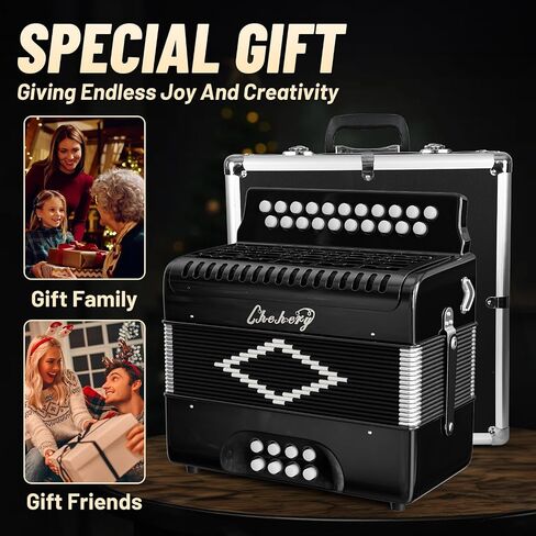 Accordion, 21 Keys 8 Bass Accordion, Adult Accordion, Push-Pull Heterophonic Accordion, B/C Tone Accordion for Professional Players and Beginners (21 keys Accordion（Black）) in Kuwait