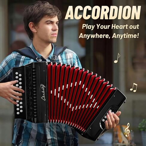 Accordion, 21 Keys 8 Bass Accordion, Adult Accordion, Push-Pull Heterophonic Accordion, B/C Tone Accordion for Professional Players and Beginners (21 keys Accordion（Black）) in Kuwait